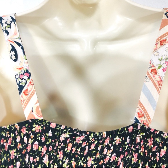 Spense Sz M Wide Leg Crop Jumpsuit Smocked Bodice Ruffles Pull On Retro - Picture 8 of 11